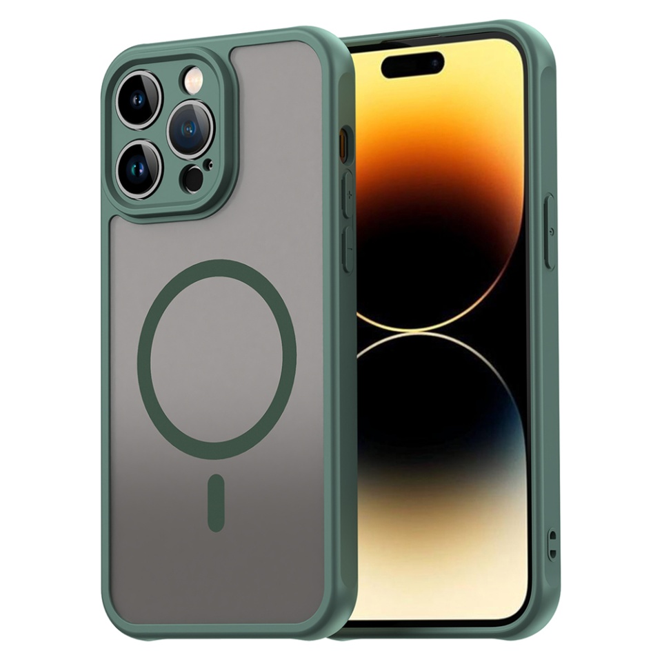 Husa pentru iPhone 14 Pro Max, SKYDDAR INNOVATION, HaloFrost MagSafe II, Antisoc, set cu sticker, Verde