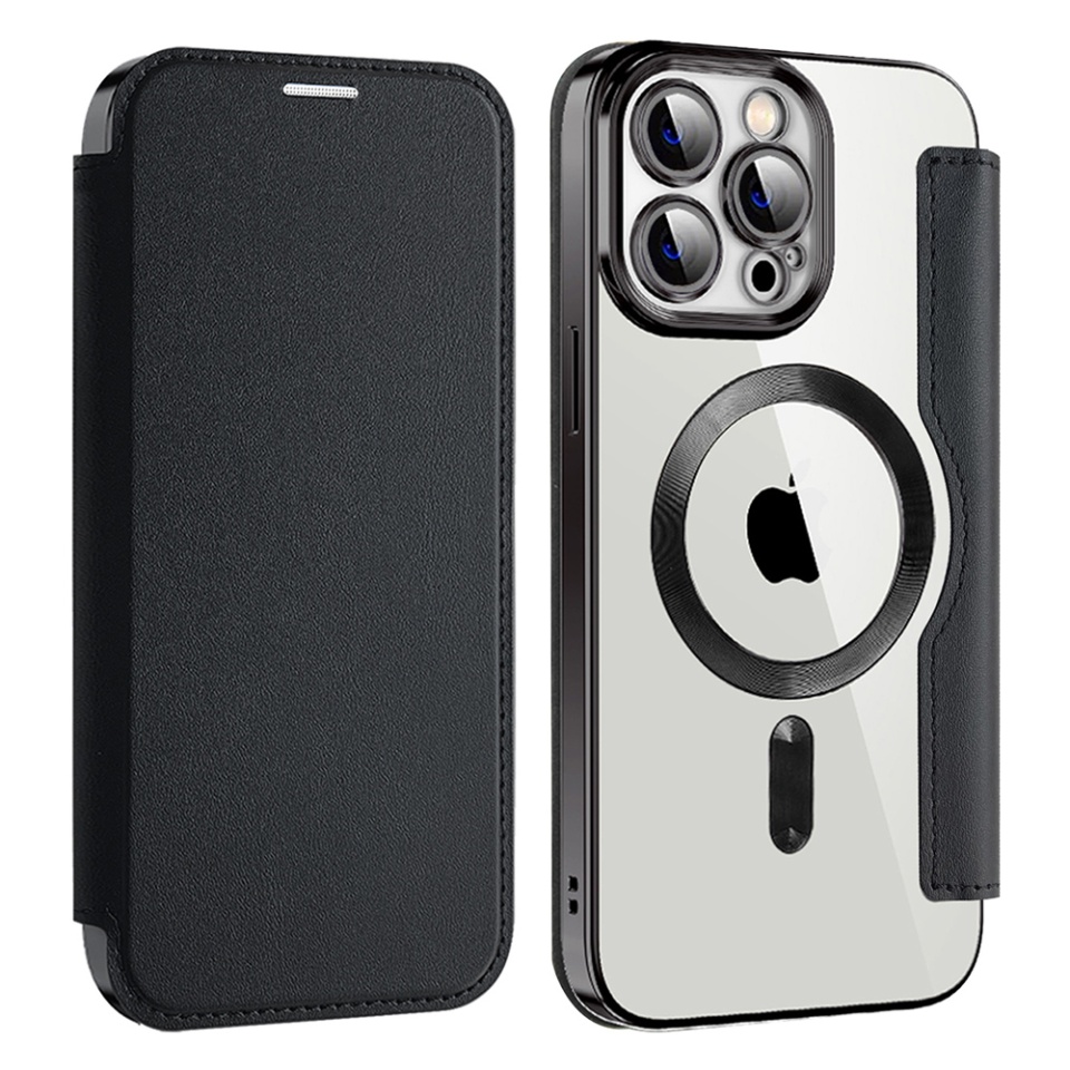 Husa pentru iPhone 14 Pro Max tip carte, SKYDDAR INOVATION, SmartMag Book, Magsafe, RFiD, Suport Carduri, set cu sticker, Negru - 1 | YEO