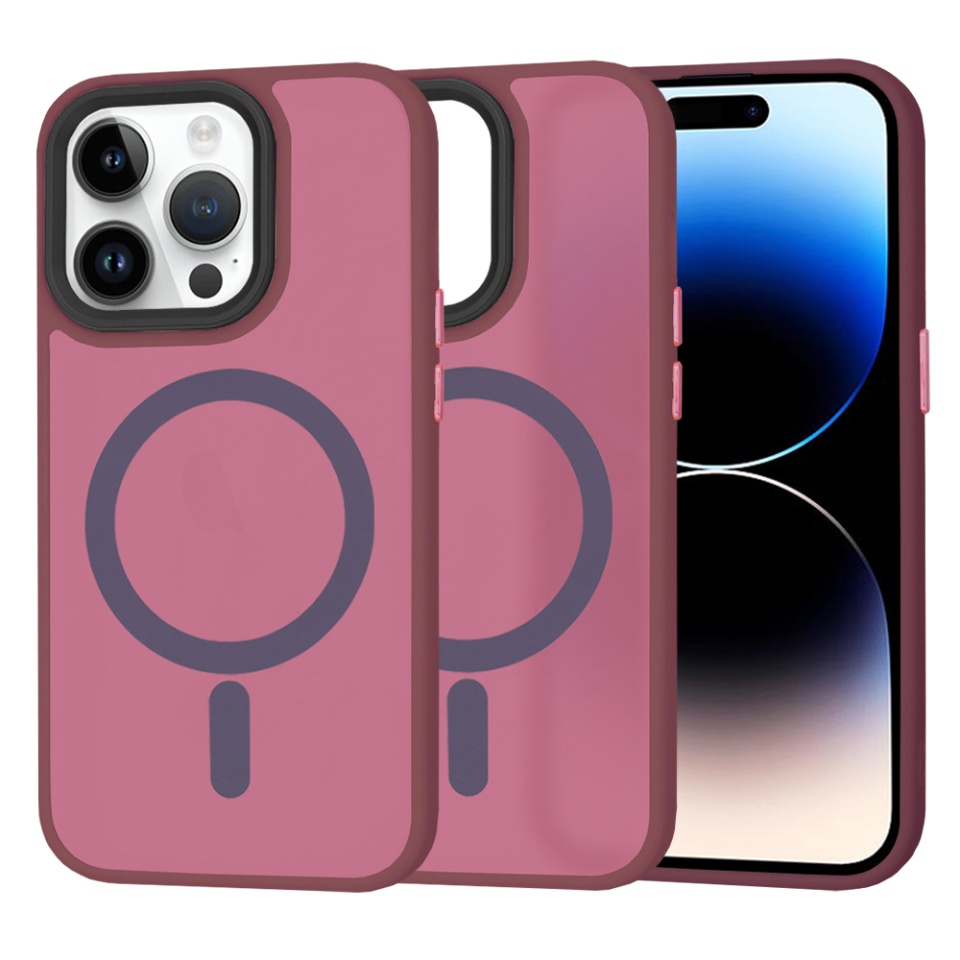 Husa pentru iPhone 14 Pro, SKYDDAR INNOVATION, HaloFrost MagSafe, Antisoc, set cu sticker, Bordo