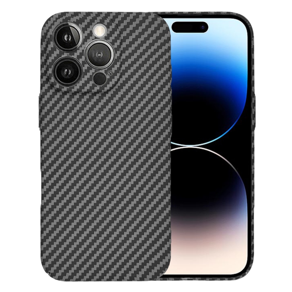 Husa pentru iPhone 14 Pro, SKYDDAR INNOVATION, textura carbon, Carbonite FiberShell, Negru, set cu sticker