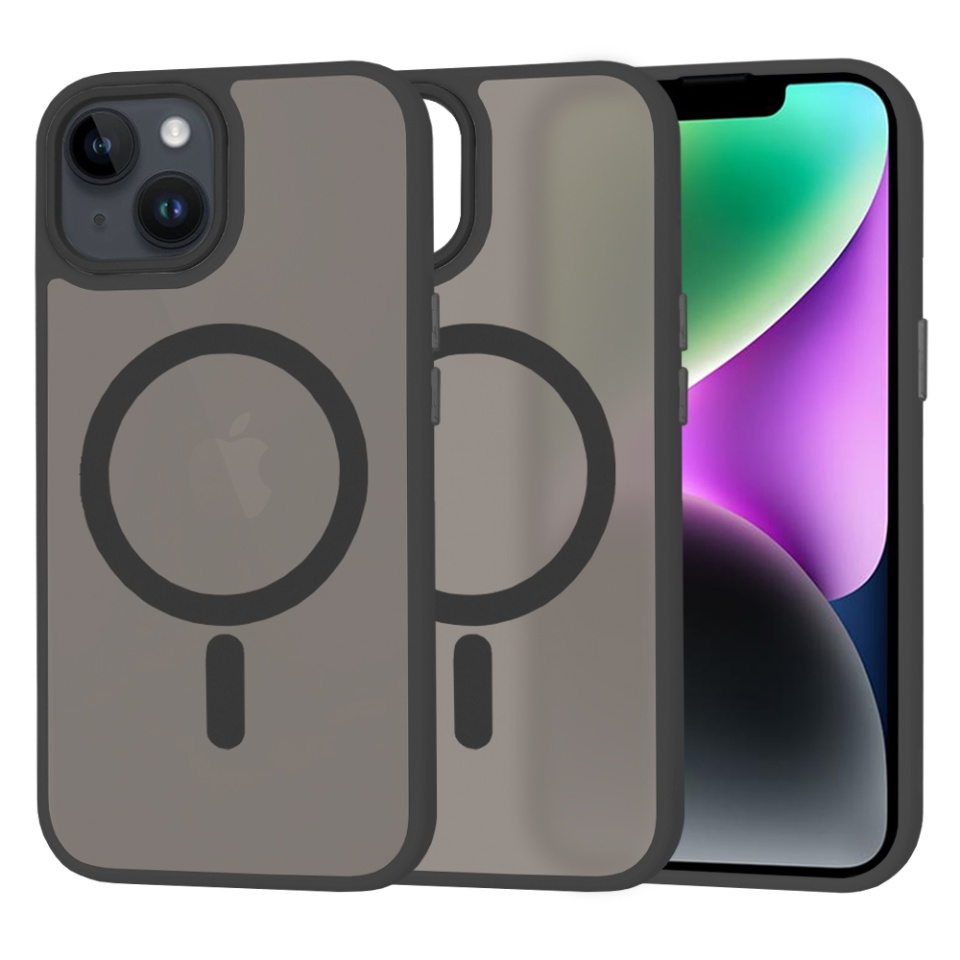 Husa pentru iPhone 14, SKYDDAR INNOVATION, HaloFrost MagSafe, Antisoc, set cu sticker, Negru