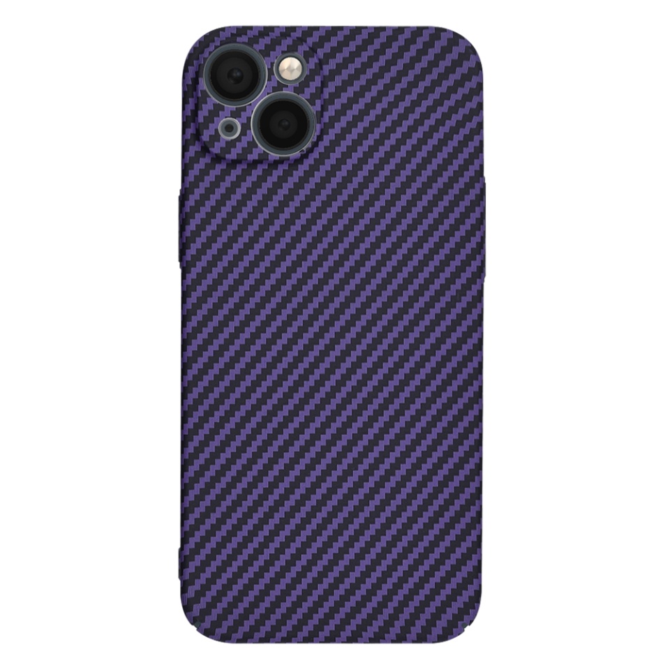Husa pentru iPhone 14, SKYDDAR INNOVATION, textura carbon, Carbonite FiberShell, Mov, set cu sticker - 2 | YEO
