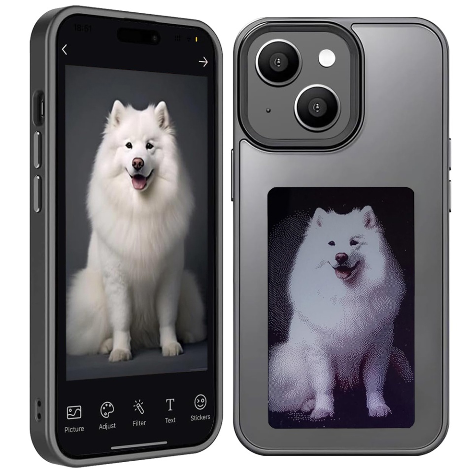Husa pentru iPhone 15 cu ecran NFC E-Ink, Silicon, SKDR SmartCover - Negru