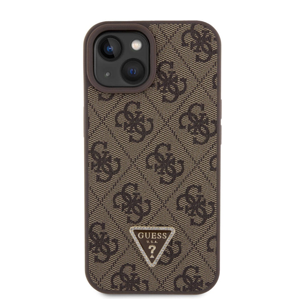 Husa pentru iPhone 15 cu snur, Leather Metal Logo Strass Crossbody, Guess - Maro - 1 | YEO