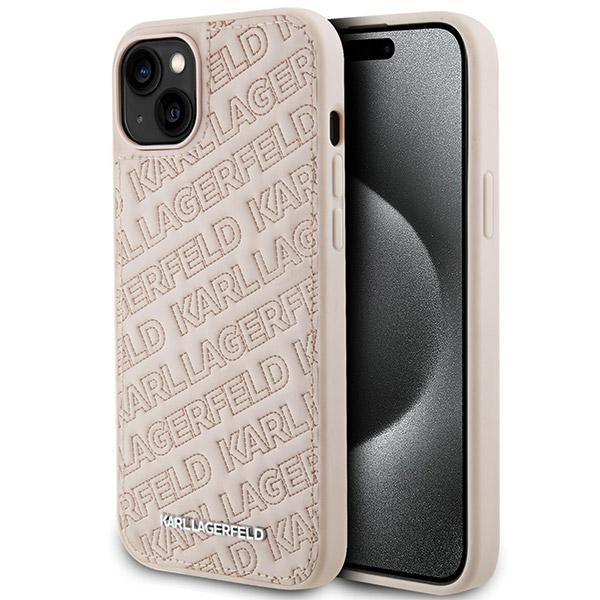 Husa pentru iPhone 15, Diagonal Quilted K Pattern, Karl Lagerfeld, Roz