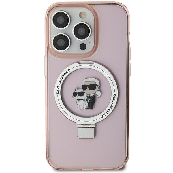 Husa pentru iPhone 15, Hardcase Ring Stand MagSafe, Karl Lagerfeld - Roz - 2 | YEO