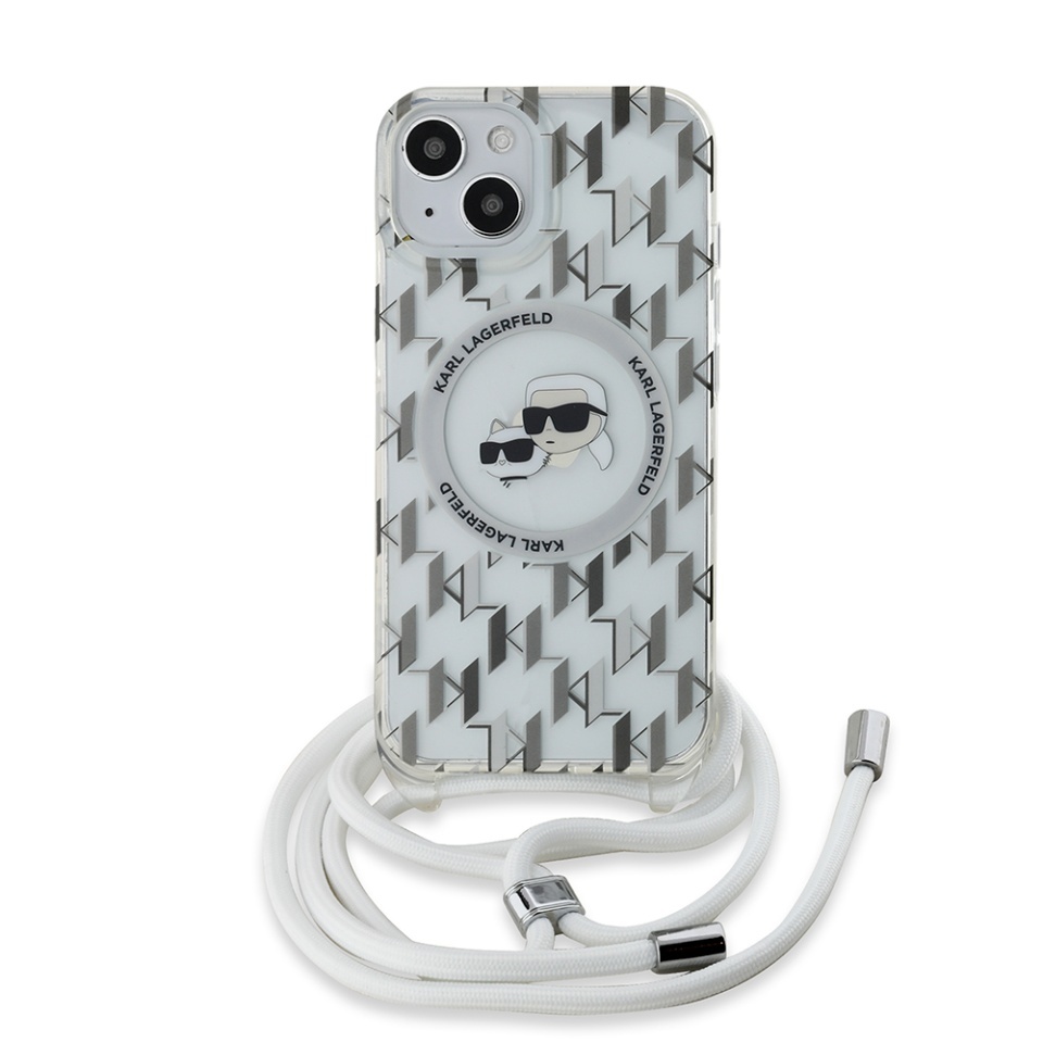Husa pentru iPhone 15, Karl Lagerfeld, IML Crossbody MagSafe, Clear Mono Karl&Choupette - 1 | YEO