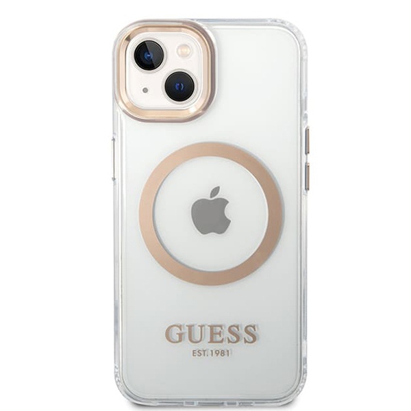 Husa pentru iPhone 15 Plus, Guess Clear MagSafe, Compatibila, Design Slim, Auriu - 1 | YEO