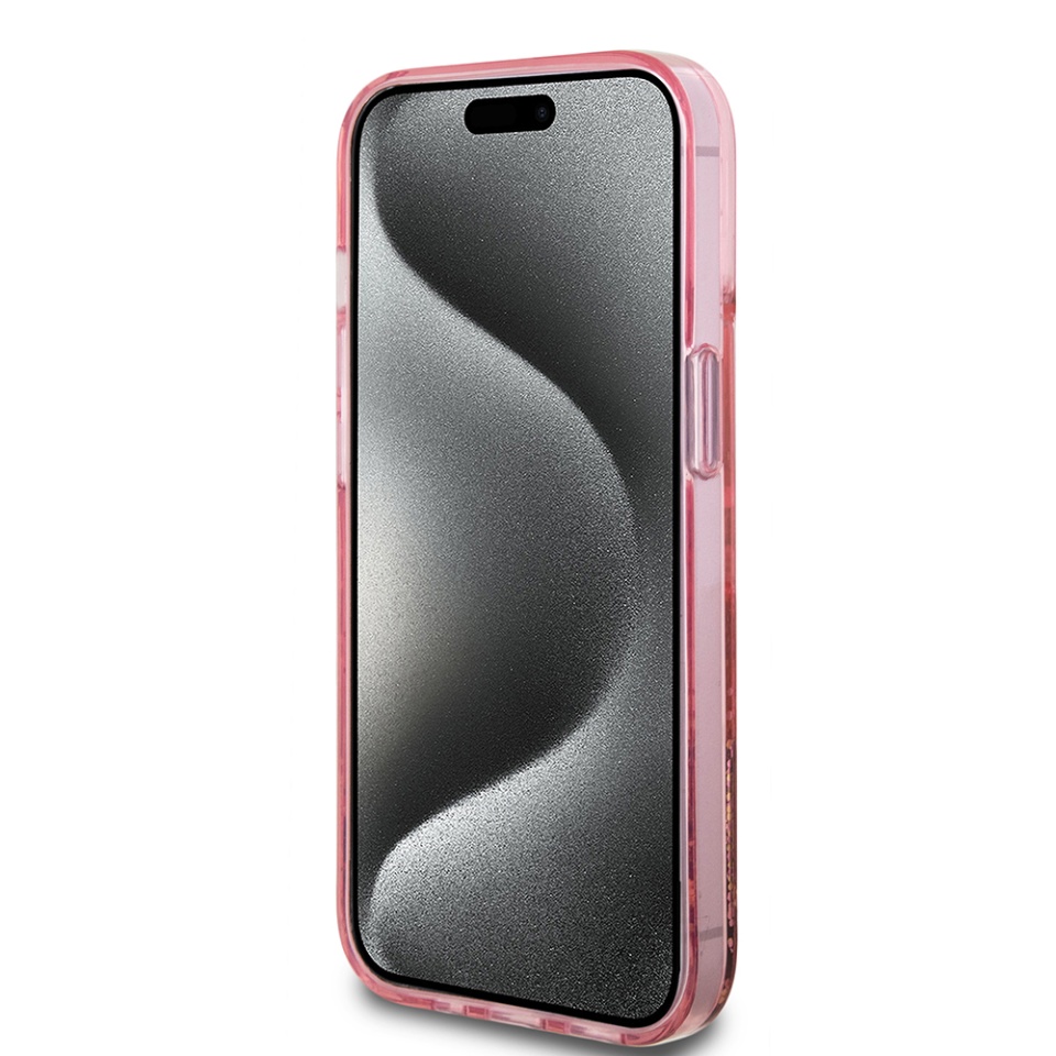 Husa pentru iPhone 15 Plus, Liquid Glitter Gold Stripes, Guess - Roz - 2 | YEO
