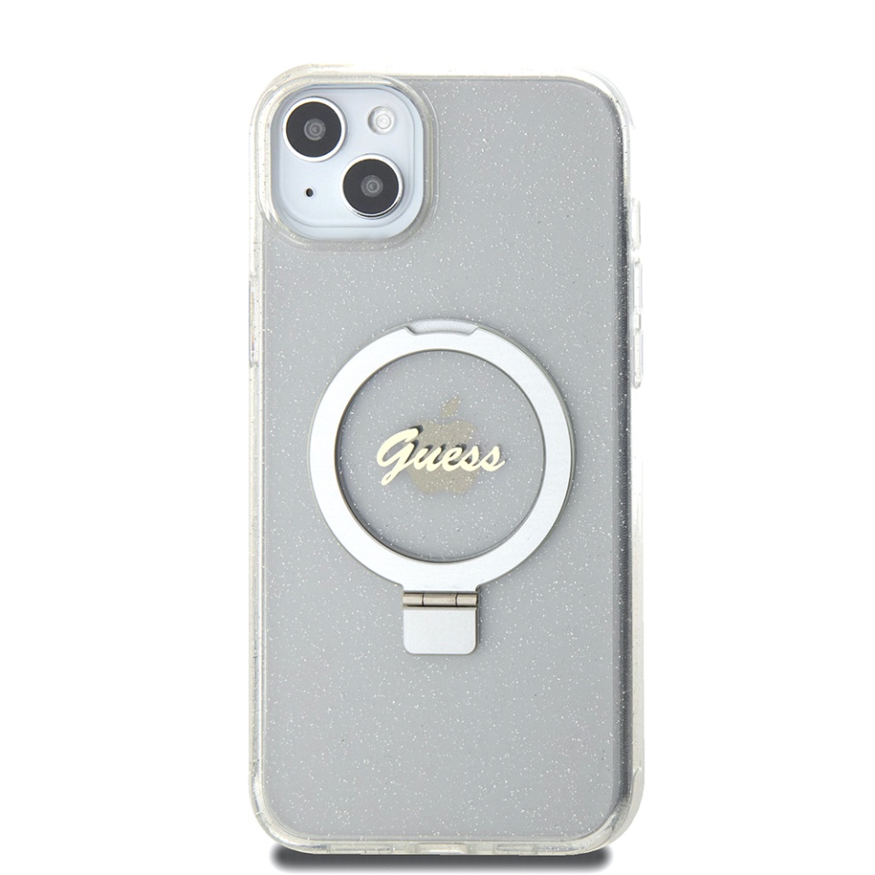Husa pentru iPhone 15 Plus Ring Stand Script Glitter, Guess - Transparent - 2 | YEO