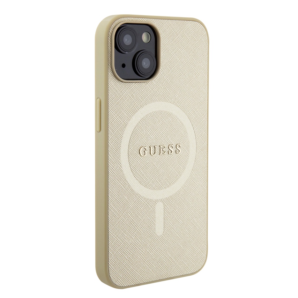 Husa pentru iPhone 15 Plus Saffiano MagSafe, Guess - Auriu - 3 | YEO