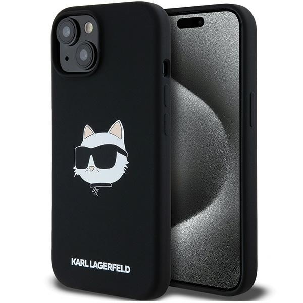Husa pentru iPhone 15 Plus, Silicone MagSafe, Karl Lagerfeld - Negru