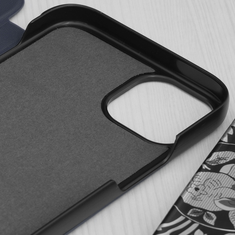 Husa pentru iPhone 15 Plus, SKYDDAR INNOVATION, eFold, tip carte, Albastru, set cu sticker - 2 | YEO