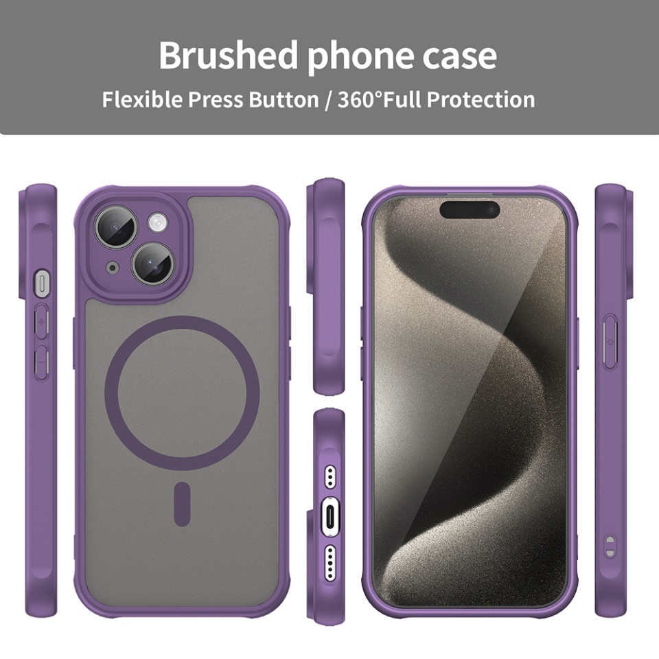 Husa pentru iPhone 15 Plus, SKYDDAR INNOVATION, HaloFrost MagSafe II, Antisoc, set cu sticker, Mov - 2 | YEO