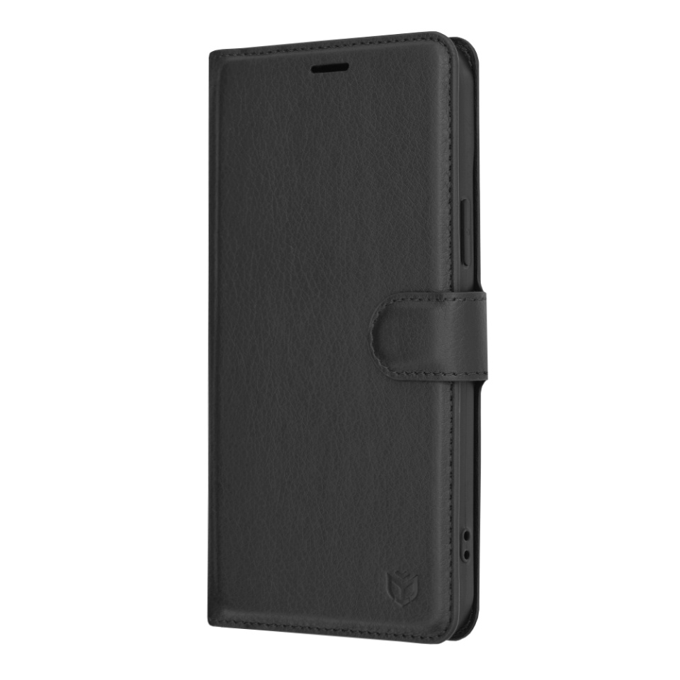 Husa pentru iPhone 15 Plus, SKYDDAR INNOVATION, Leather Folio, tip Carte, cu Portofel Interior, Finisaje Premium, Negru, set cu sticker - 3 | YEO