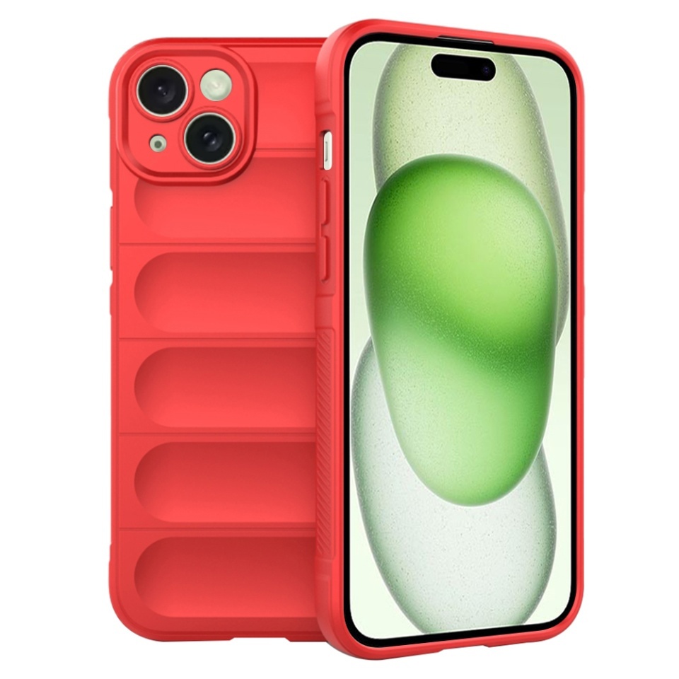 Husa pentru iPhone 15 Plus, SKYDDAR INNOVATION, Magic Shield, din Silicon Mat, set cu sticker, Rosu