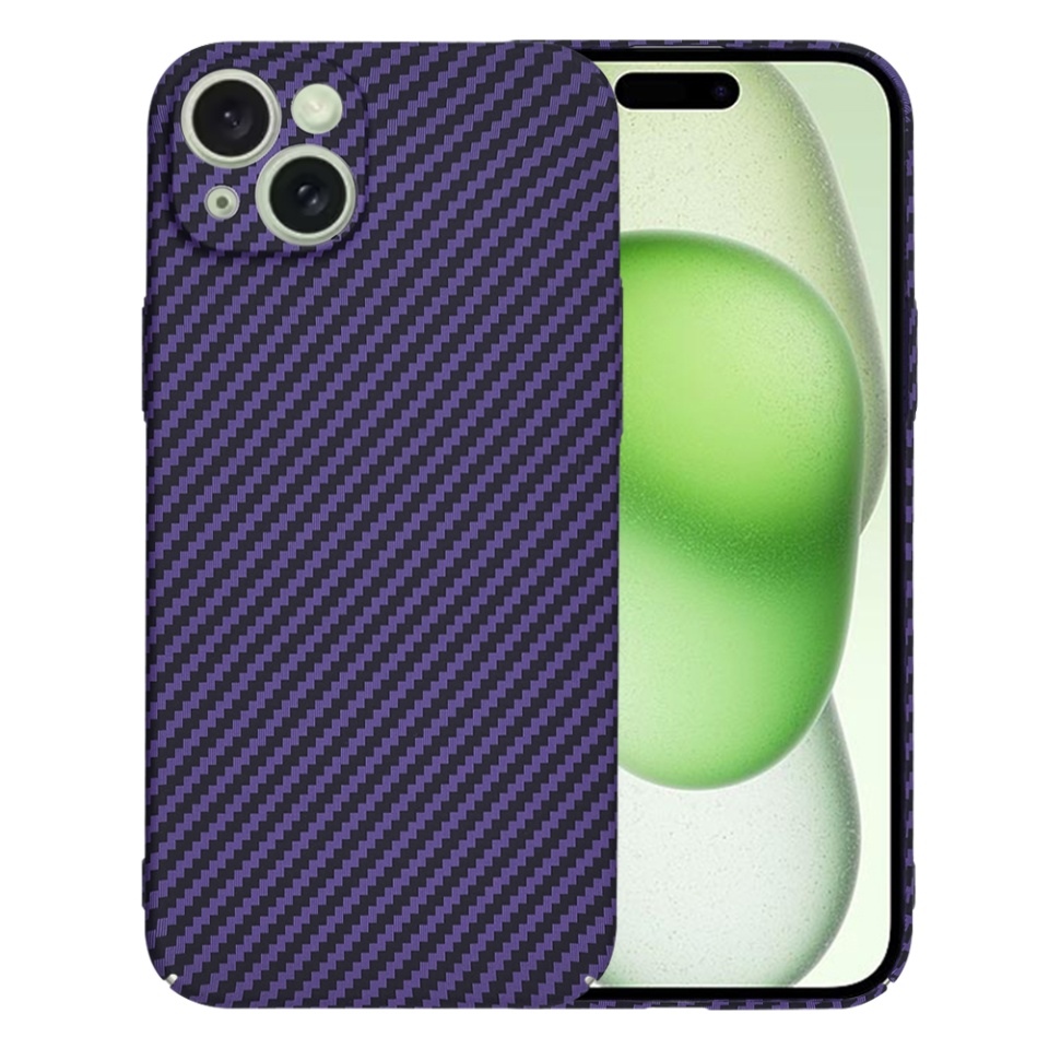 Husa pentru iPhone 15 Plus, SKYDDAR INNOVATION, textura carbon, Carbonite FiberShell, Mov, set cu sticker