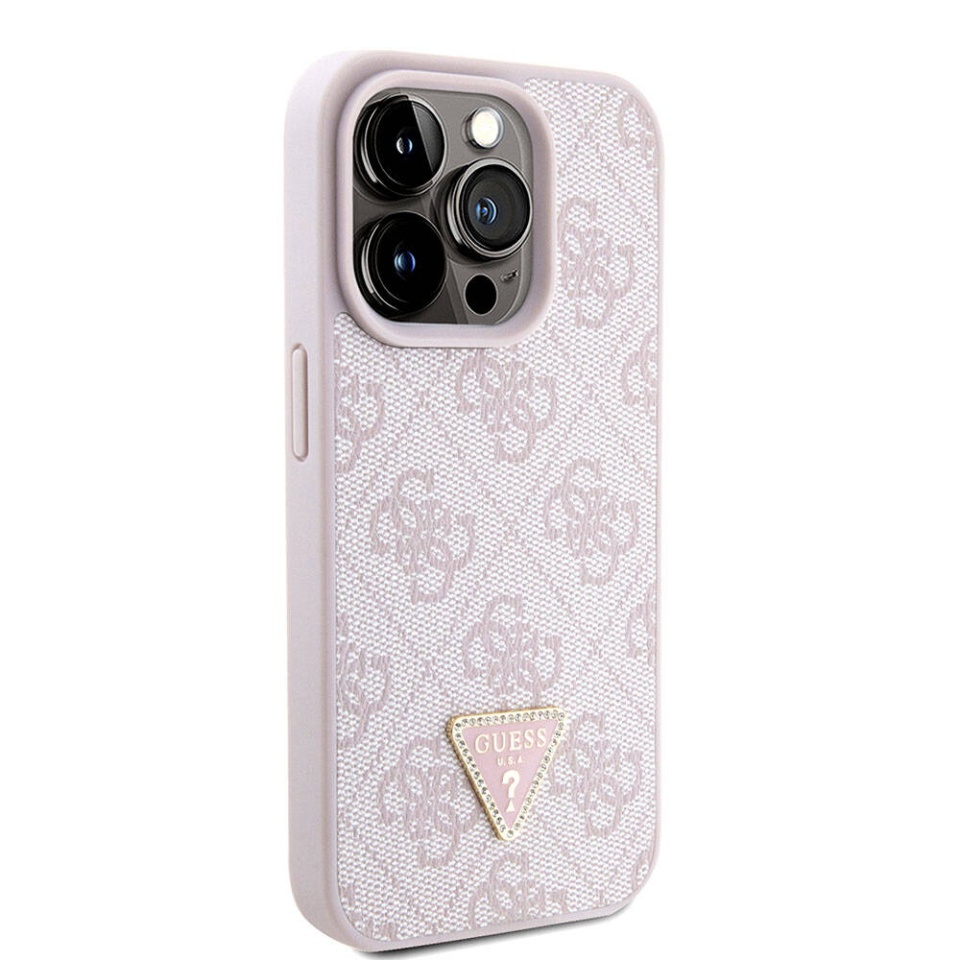 Husa pentru iPhone 15 Pro cu snur, Leather Metal Logo Strass Crossbody, Guess - Roz - 2 | YEO