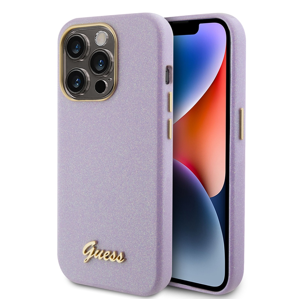 Husa pentru iPhone 15 Pro, Glitter Glossy Script, Guess, Violet
