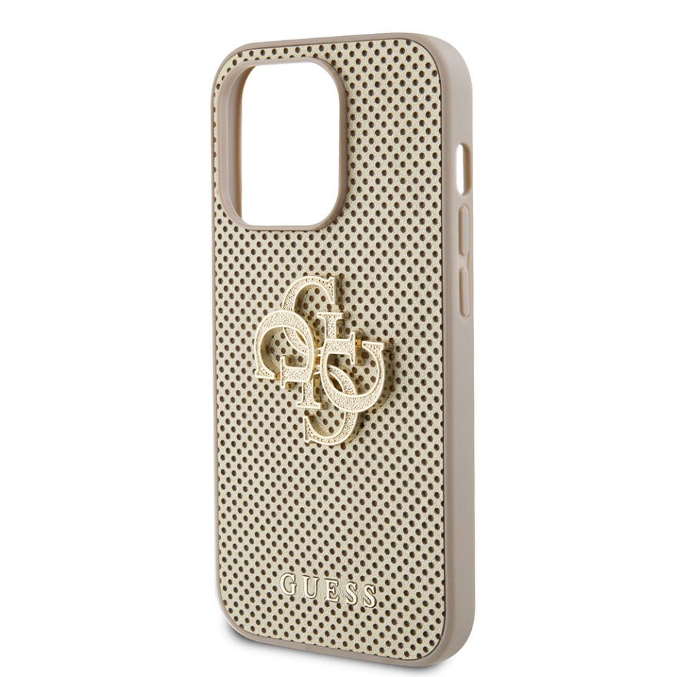 Husa pentru iPhone 15 Pro, Guess Perforata Logo 3D, Design Slim, Auriu - 3 | YEO