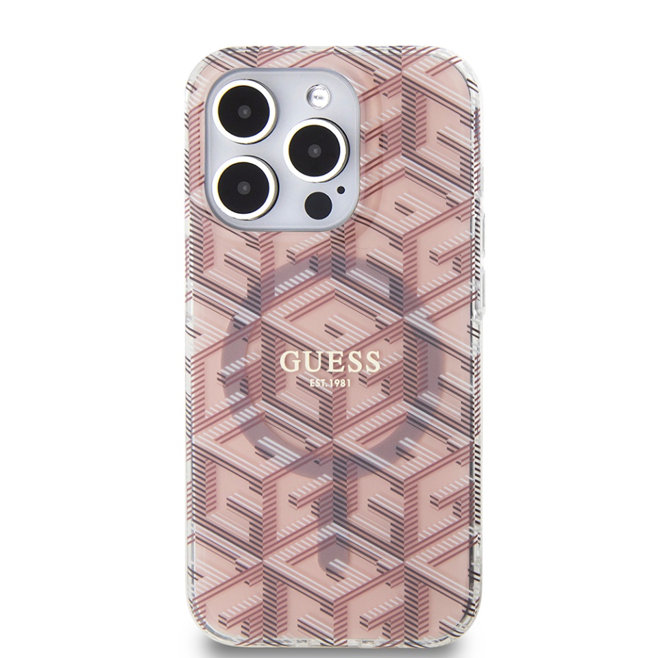 Husa pentru iPhone 15 Pro, IML GCube MagSafe, Guess - Roz - 2 | YEO