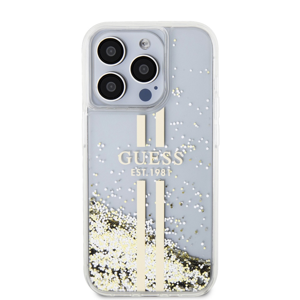 Husa pentru iPhone 15 Pro, Liquid Glitter Gold Stripes, Guess - Transparenta - 1 | YEO
