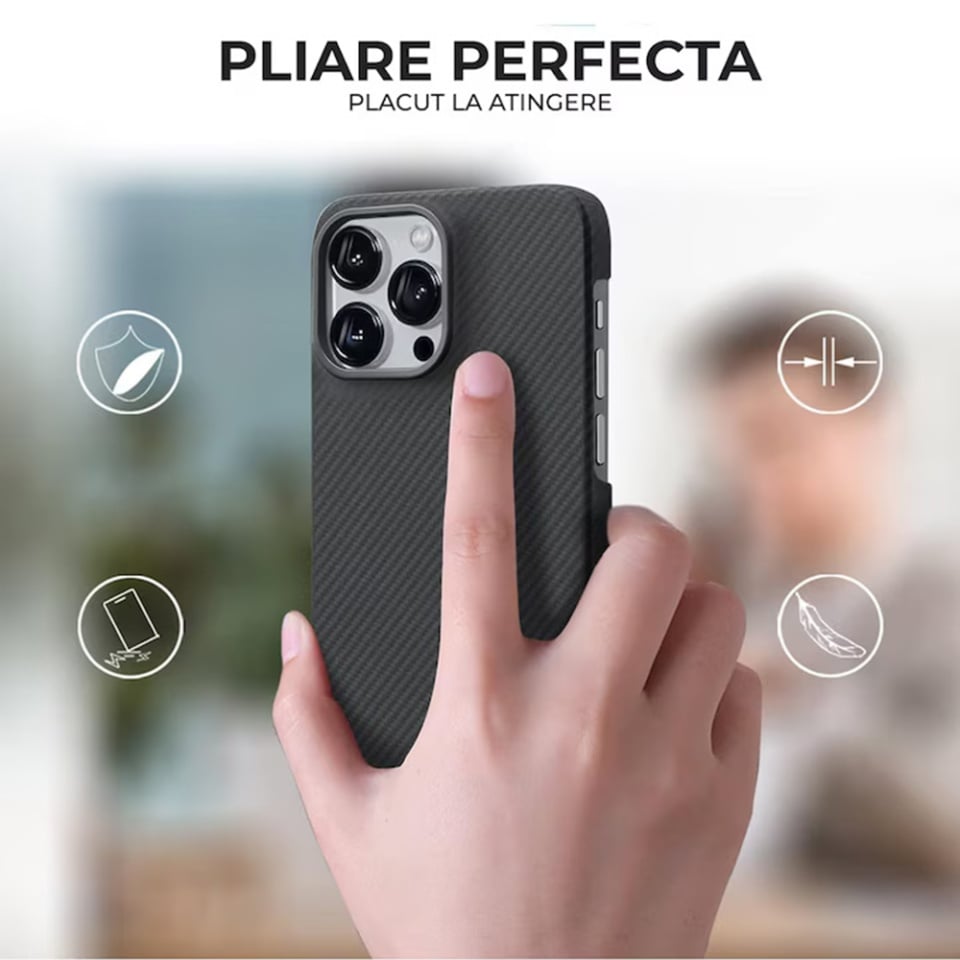 Husa pentru iPhone 15 Pro Max, Antisoc, SKYDDAR INOVATION, Aramid Fibe Magsafe, set cu sticker, Negru - 3 | YEO