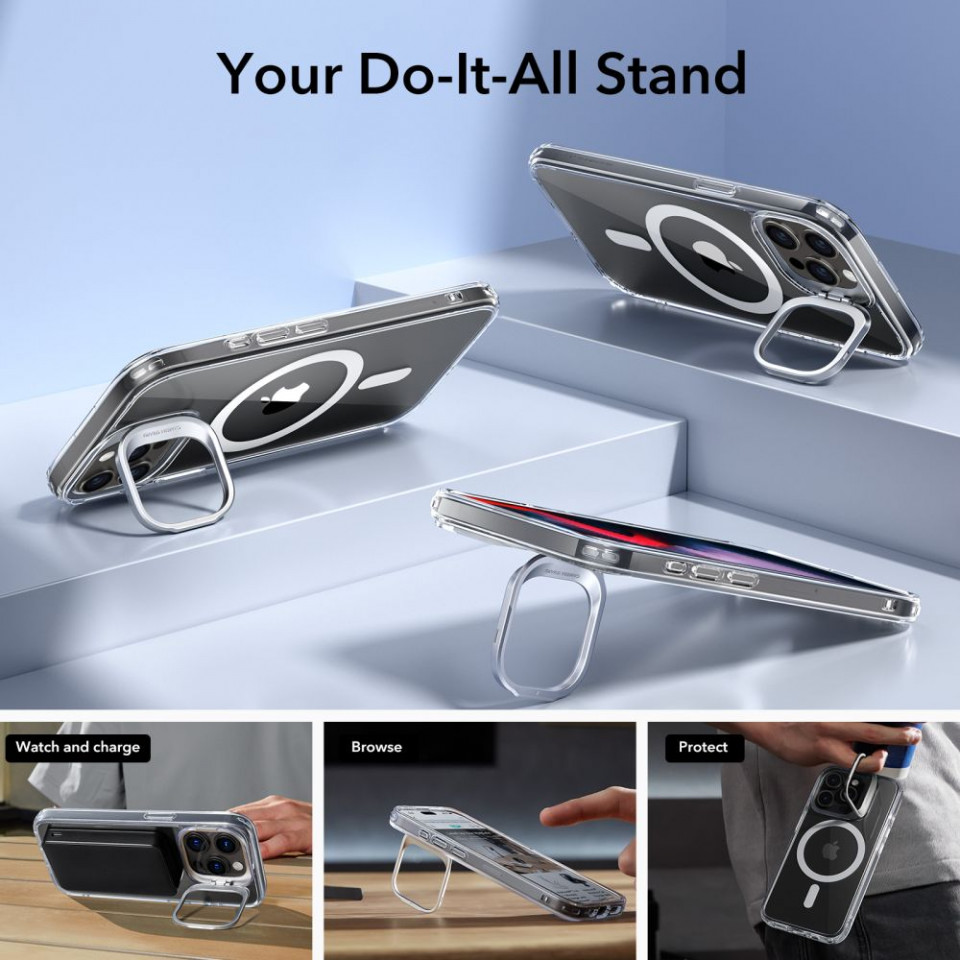 Husa pentru iPhone 15 Pro Max - ESR Classic Hybrid HaloLock Kickstand - Clear - 7