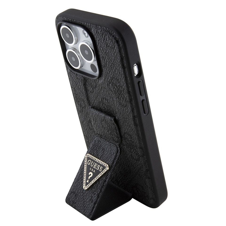 Husa pentru iPhone 15 Pro Max, Grip Stand 4G Triangle Strass, Guess - Negru - 2 | YEO