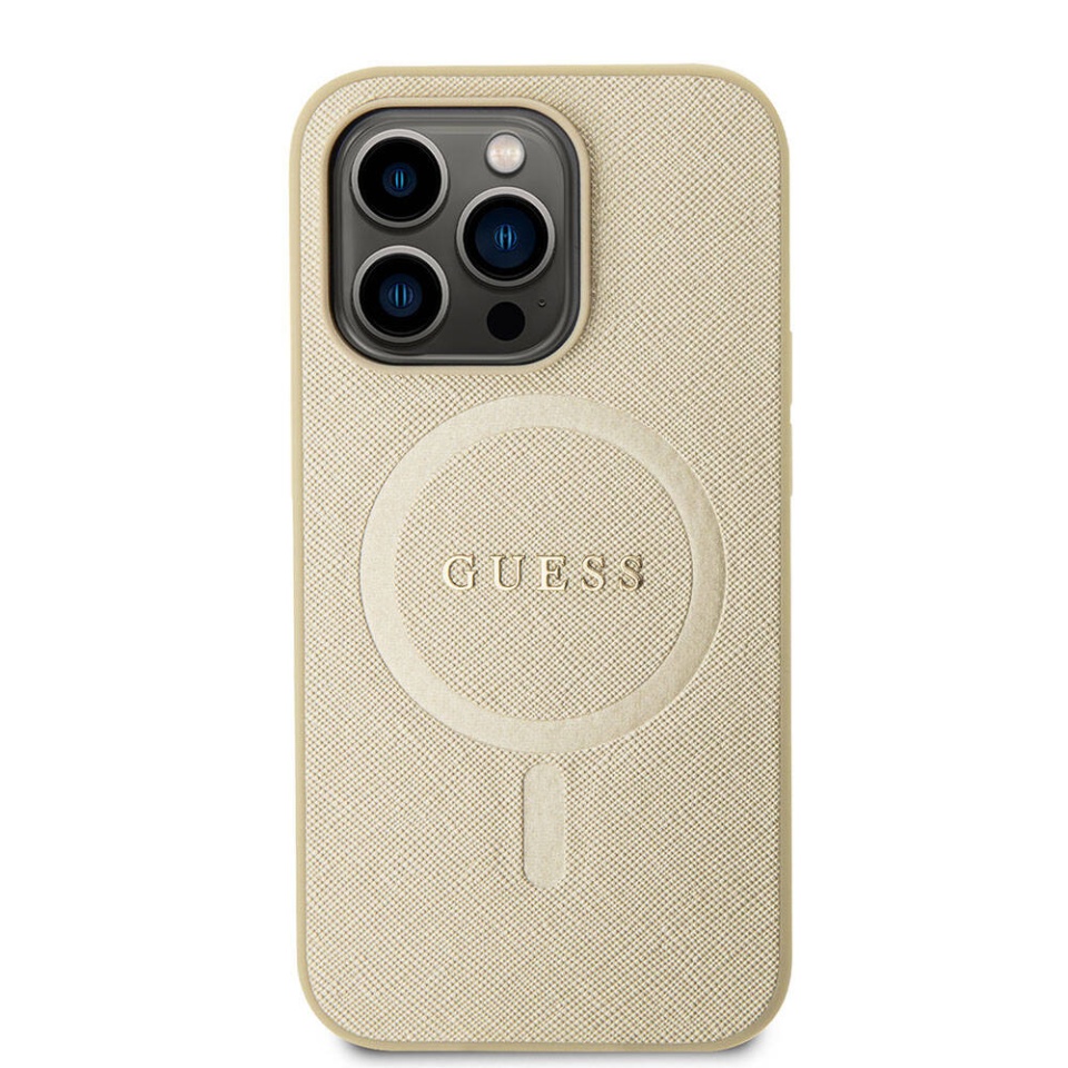 Husa pentru iPhone 15 Pro Max Saffiano MagSafe, Guess - Auriu - 1 | YEO