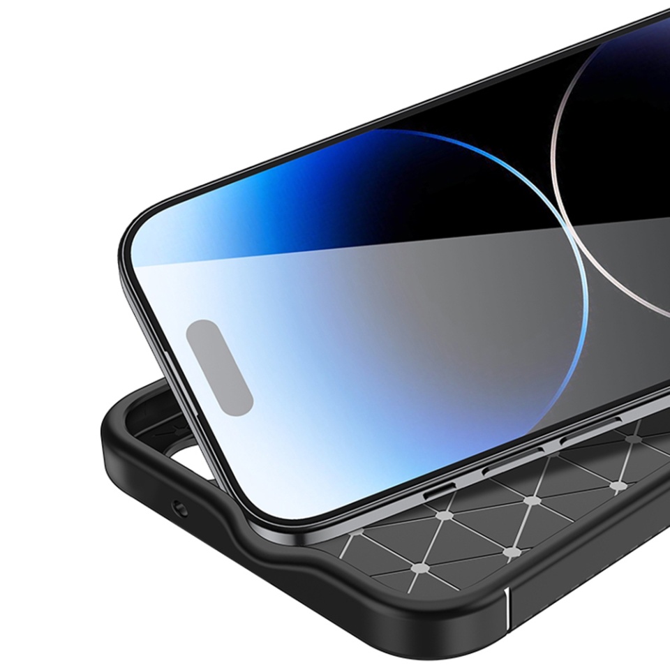 Husa pentru iPhone 15 Pro Max, SKYDDAR INNOVATION, CarbonFiber, Antisoc, Negru, set cu sticker - 1 | YEO