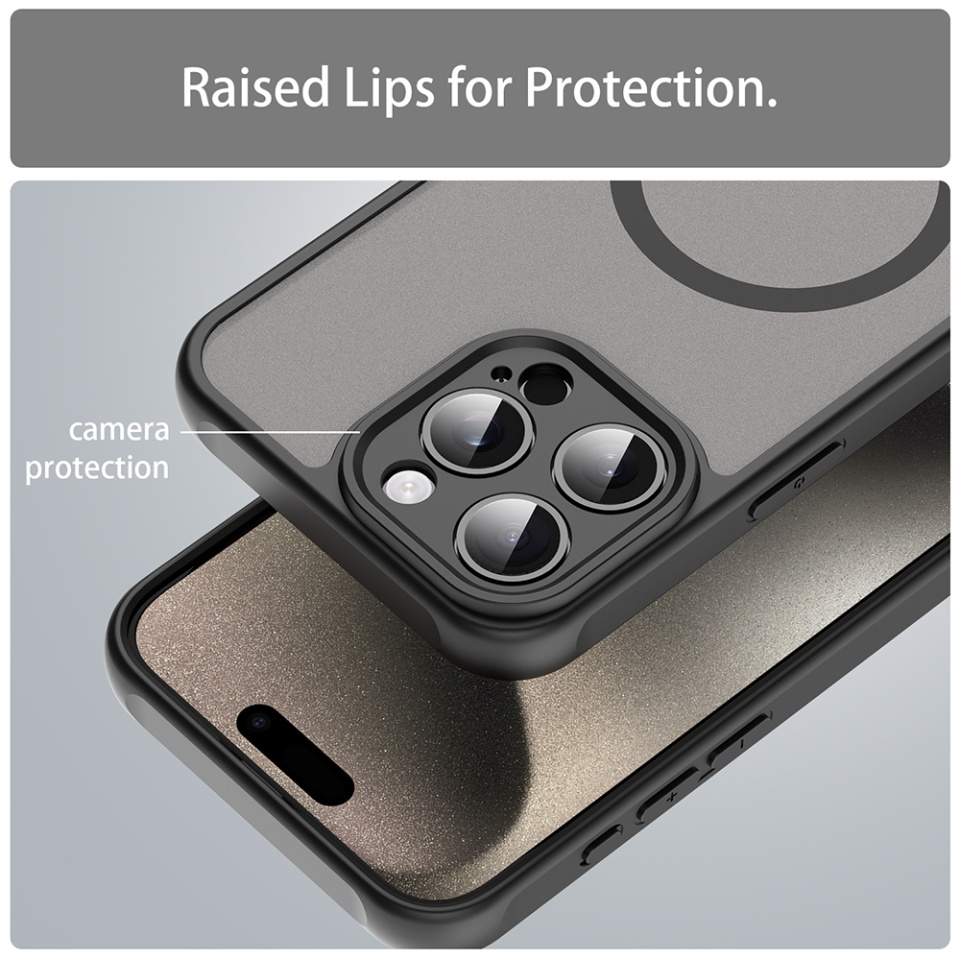 Husa pentru iPhone 15 Pro Max, SKYDDAR INNOVATION, HaloFrost MagSafe II, Antisoc, set cu sticker, Negru - 6