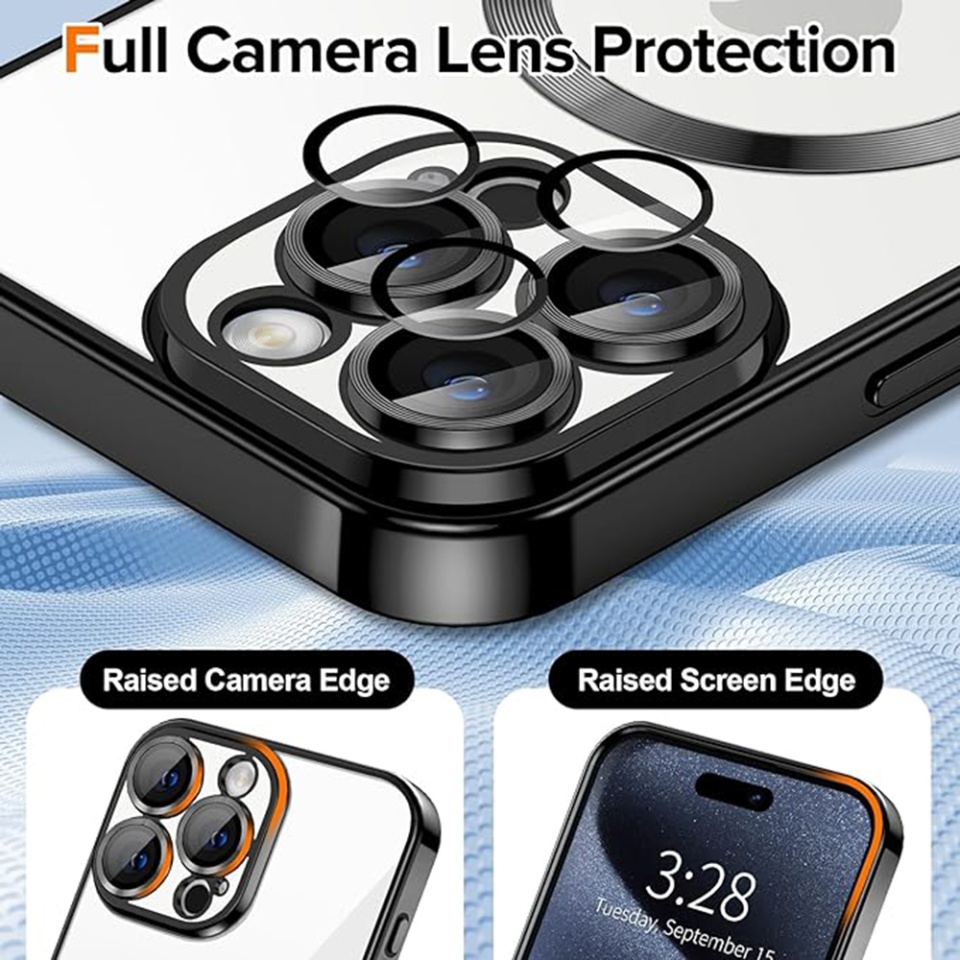 Husa pentru iPhone 15 Pro Max, SKYDDAR INNOVATION, Luxury Shield Magsafe, Protectie Antisoc, Negru, set cu sticker - 3 | YEO