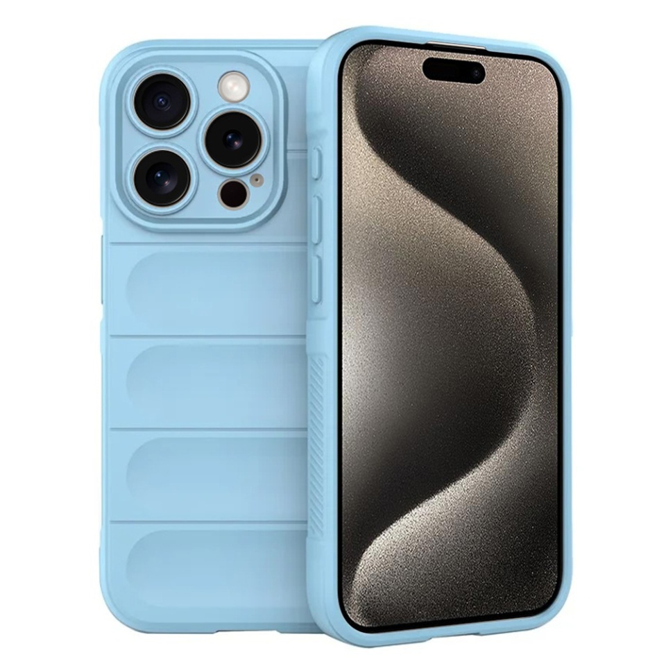 Husa pentru iPhone 15 Pro Max, SKYDDAR INNOVATION, Vogue, din Silicon Mat, Bleu, set cu sticker
