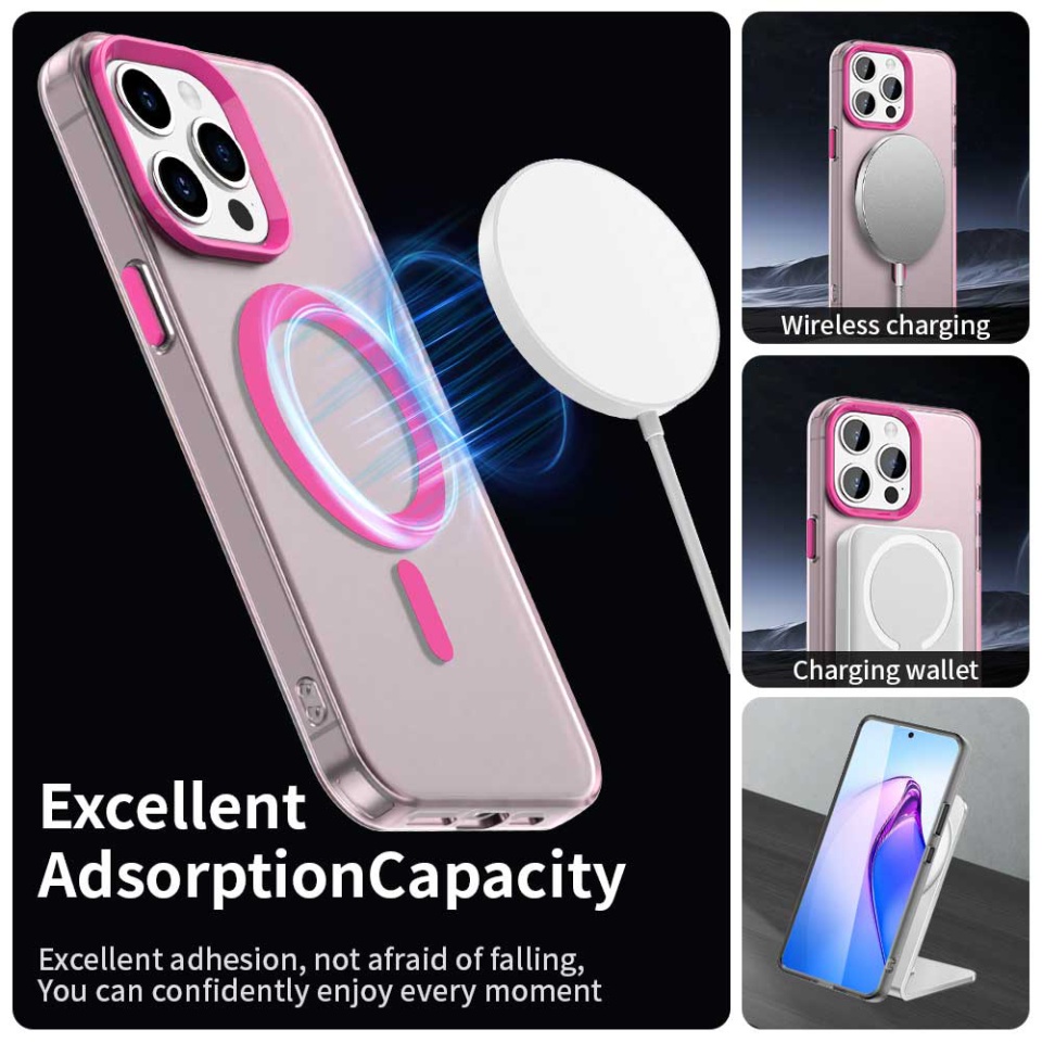 Husa pentru iPhone 15 Pro Max, SKYDDAR INOVATION, CandyCase, Magsafe, set cu sticker, Roz - 3 | YEO