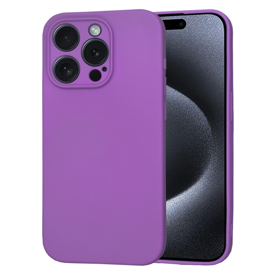 Husa pentru iPhone 15 Pro, SKYDDAR INNOVATION, din Silicon Catifelat, SoftElegance , Mov, set cu sticker