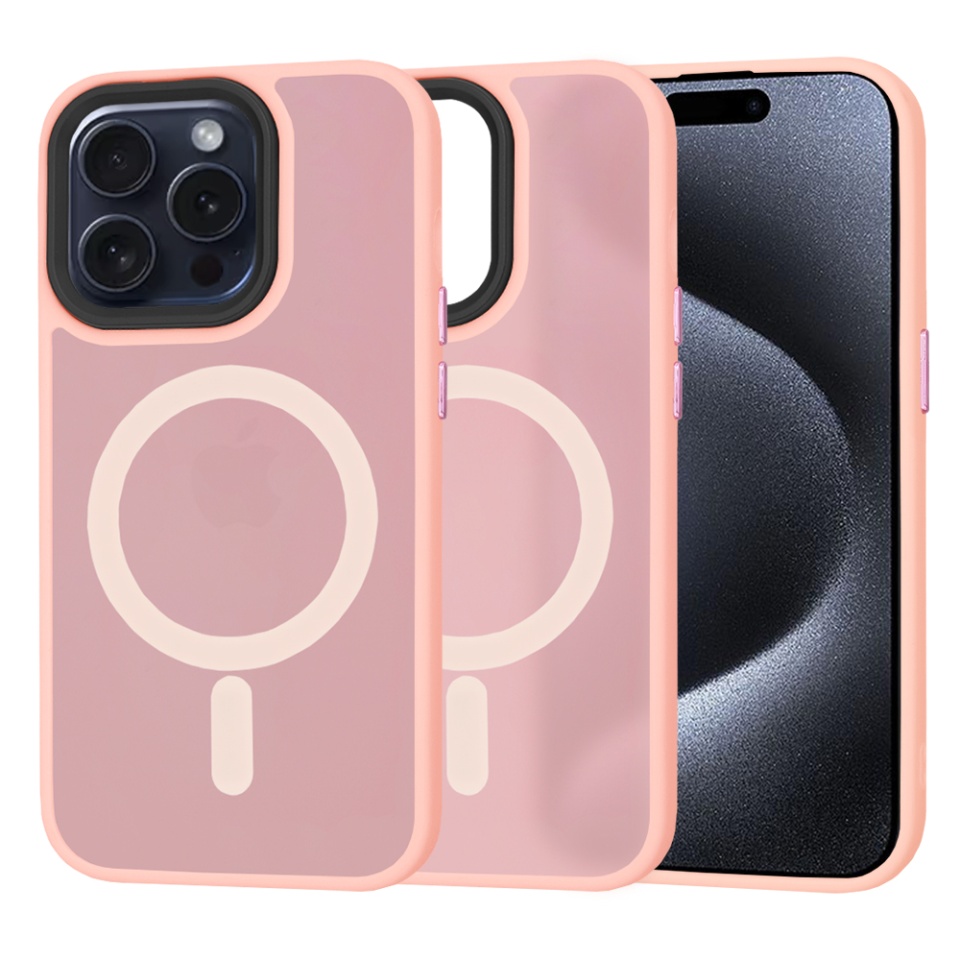 Husa pentru iPhone 15 Pro, SKYDDAR INNOVATION, HaloFrost MagSafe, Antisoc, set cu sticker, Roz
