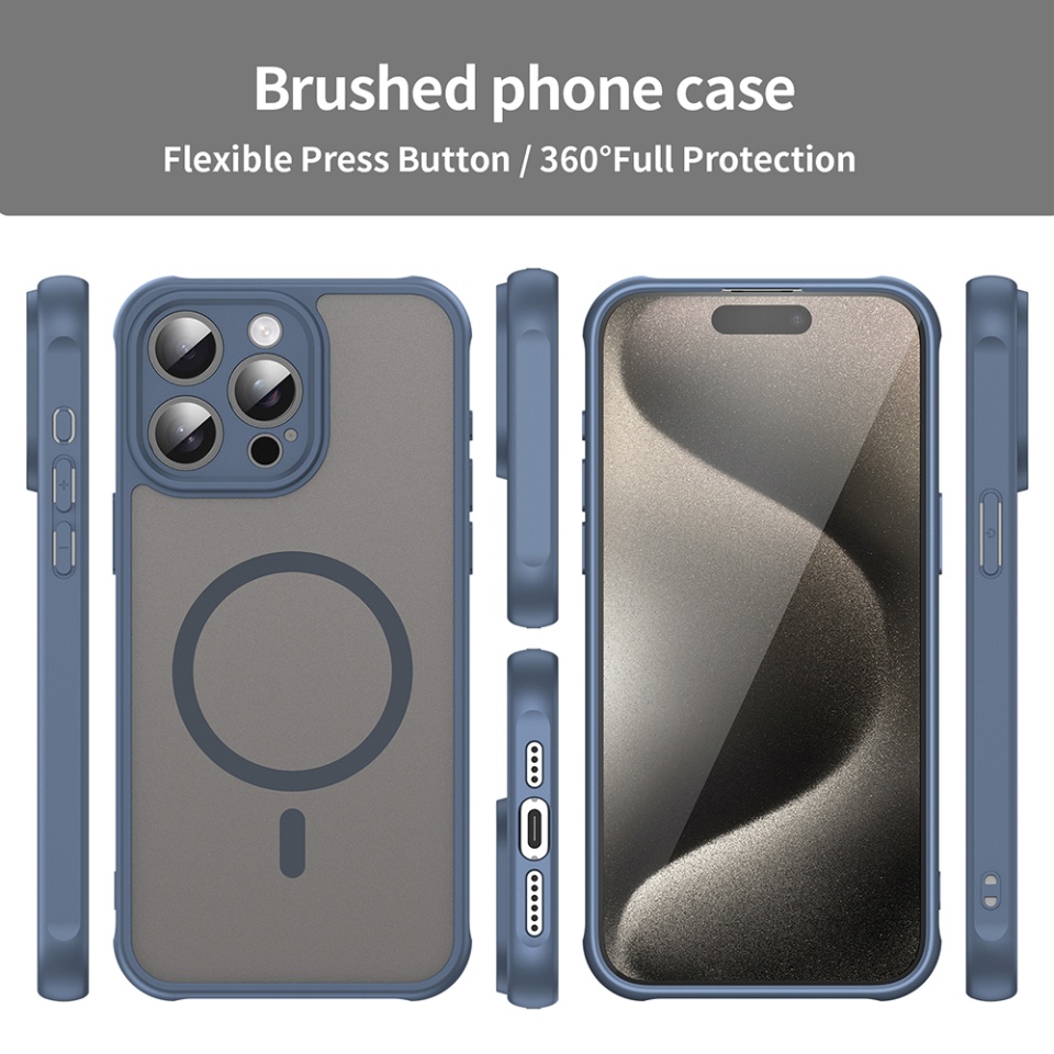 Husa pentru iPhone 15 Pro, SKYDDAR INNOVATION, HaloFrost MagSafe II, Antisoc, set cu sticker, Bleumarin - 2 | YEO