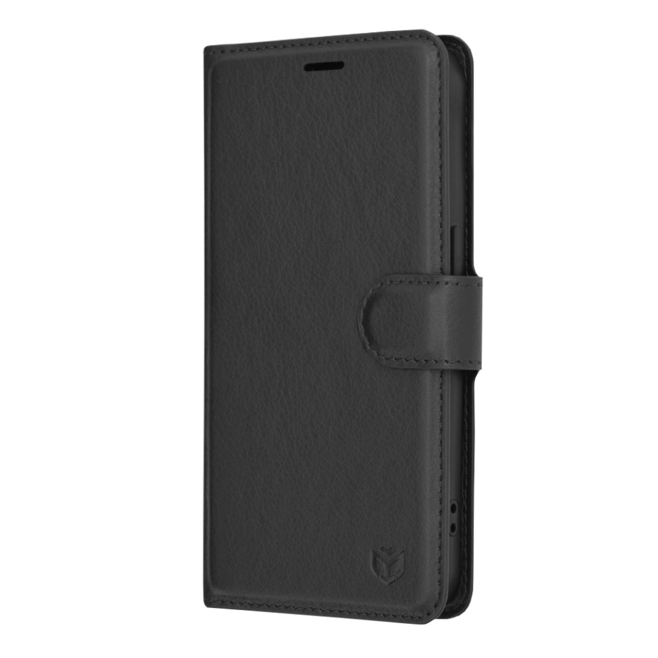 Husa pentru iPhone 15 Pro, SKYDDAR INNOVATION, Leather Folio, tip Carte, cu Portofel Interior, Finisaje Premium, Negru, set cu sticker - 3 | YEO