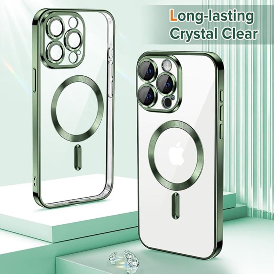 Husa pentru iPhone 15 Pro, SKYDDAR INNOVATION, Luxury Shield Magsafe, Protectie Antisoc, Verde inchis, set cu sticker - 1 | YEO