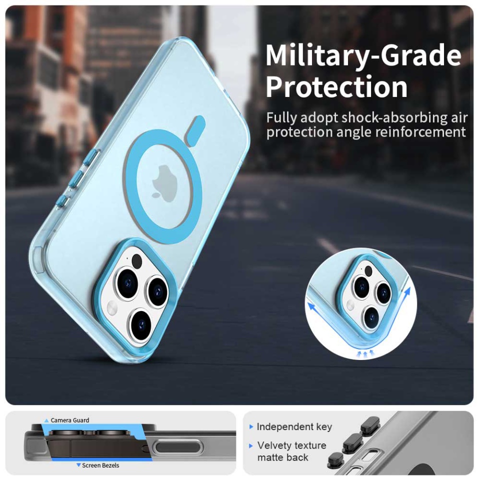 Husa pentru iPhone 15 Pro, SKYDDAR INOVATION, CandyCase, Magsafe, set cu sticker, Albastru - 3 | YEO