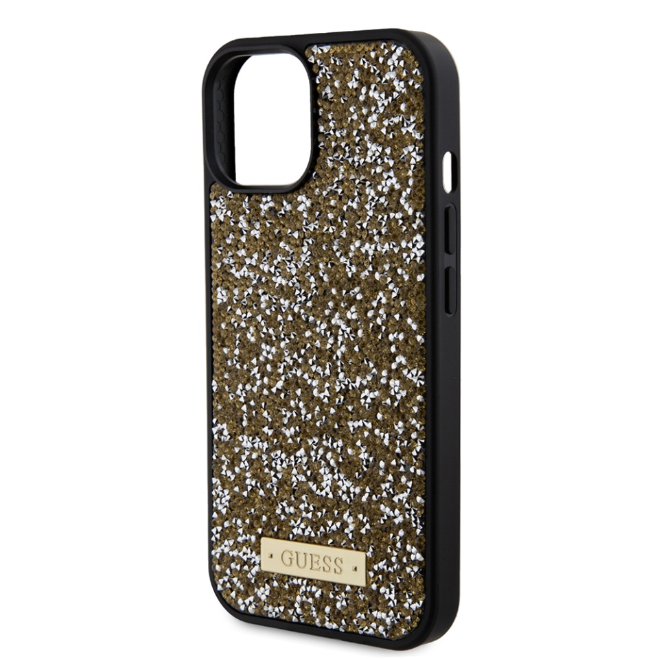 Husa pentru iPhone 15, Rhinestone Metal Logo, Guess, Galben - 3 | YEO