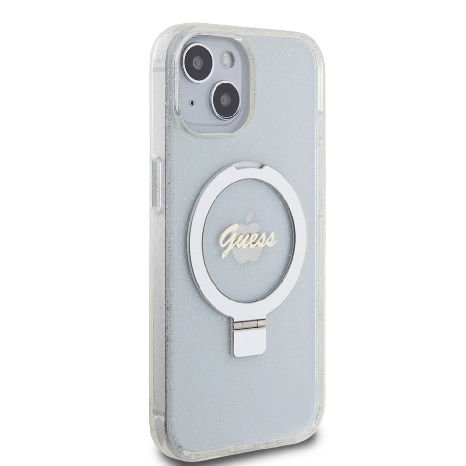 Husa pentru iPhone 15 Ring Stand Script Glitter, Guess - Transparent - 3 | YEO