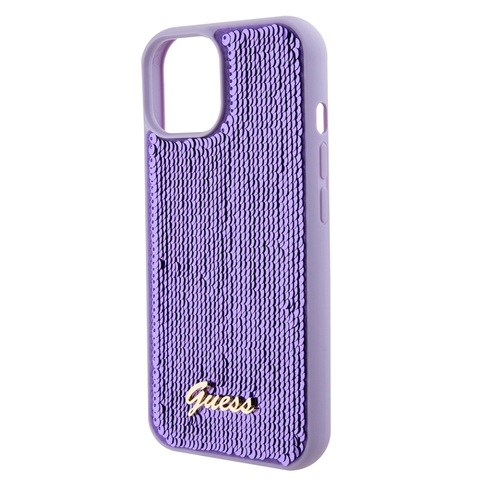 Husa pentru iPhone 15, Sequin Script Metal, Guess - Mov - 3 | YEO