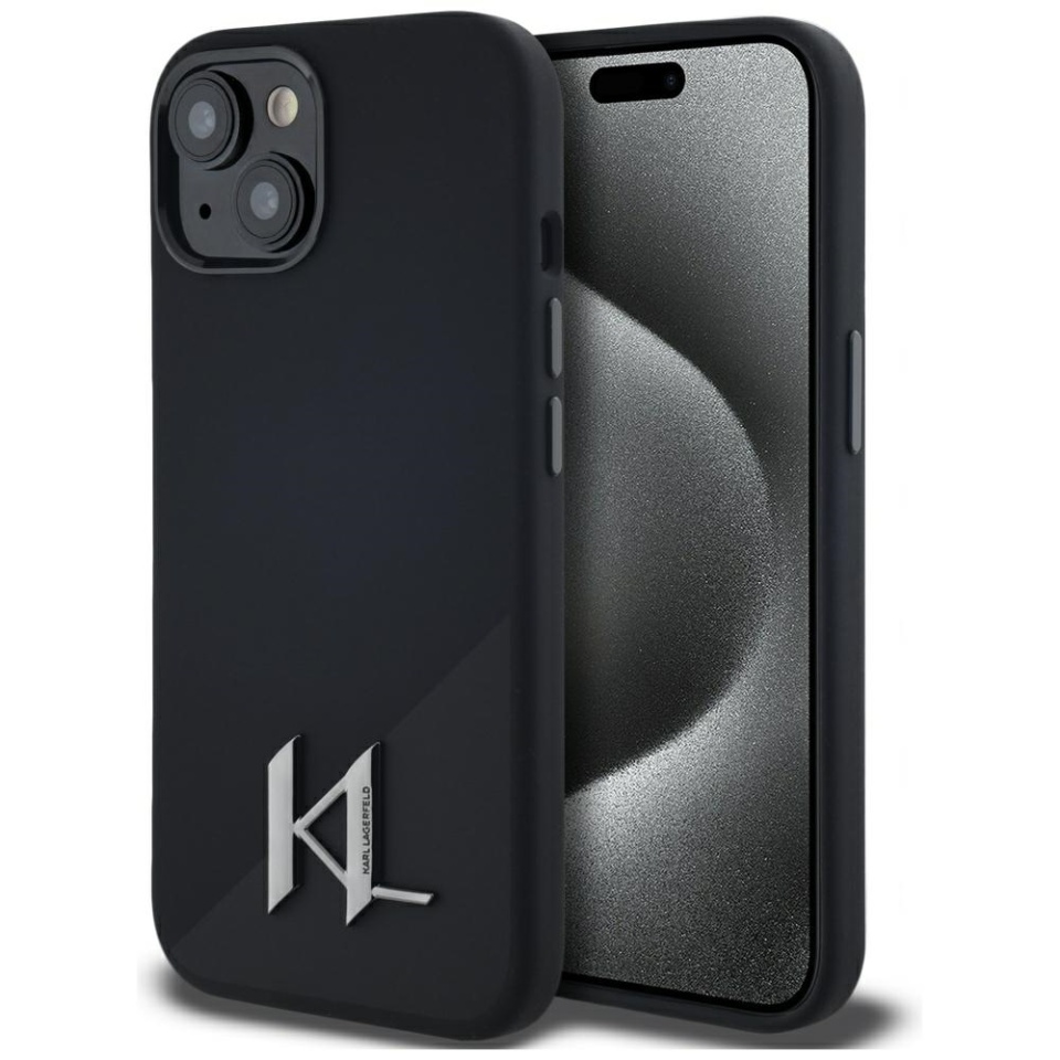 Husa pentru iPhone 15, Silicone MagSafe, Karl Lagerfeld, Negru