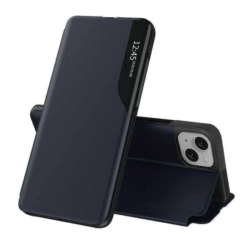 Husa pentru iPhone 15, SKYDDAR INNOVATION, eFold, tip carte, Albastru, set cu sticker