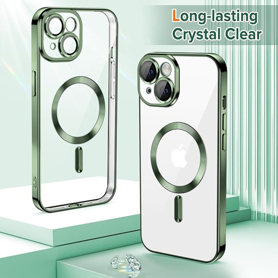 Husa pentru iPhone 15, SKYDDAR INNOVATION, Luxury Shield Magsafe, Protectie Antisoc, Verde inchis, set cu sticker - 1 | YEO