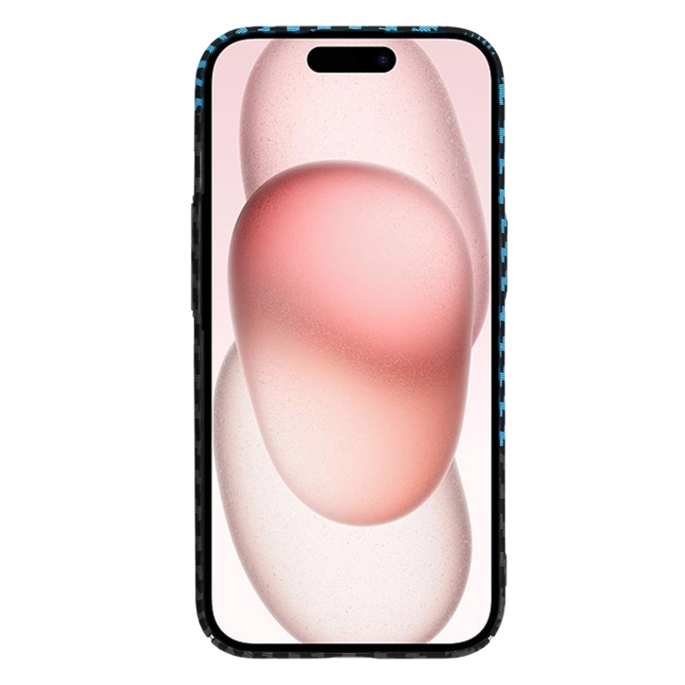 Husa pentru iPhone 15, SKYDDAR INNOVATION, textura carbon, Carbonite FiberShell, Bleu, set cu sticker - 1 | YEO