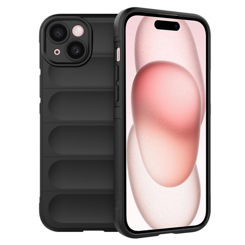 Husa pentru iPhone 15, SKYDDAR INNOVATION, Vogue, din Silicon Mat, Negru, set cu sticker