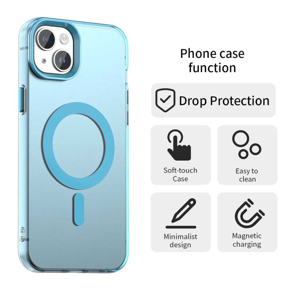 Husa pentru iPhone 15, SKYDDAR INOVATION, CandyCase, Magsafe, set cu sticker, Albastru - 1 | YEO
